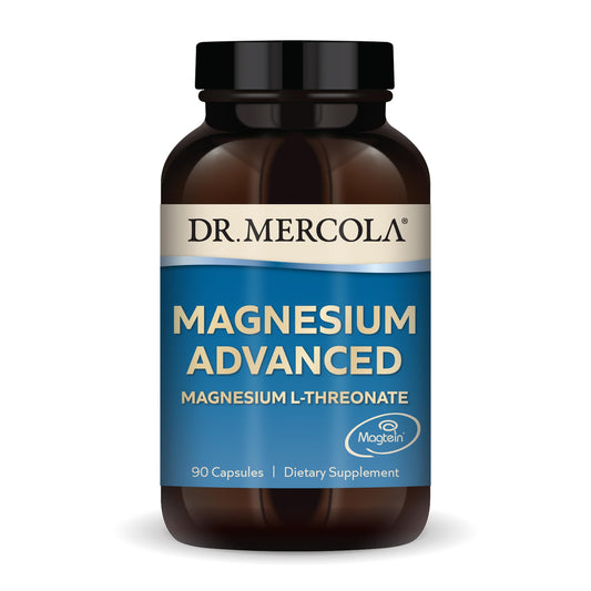 Dr. Mercola Magnesium Advanced bottle front supporting daily bone and brain health