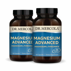 Dr. Mercola Magnesium Advanced bottle pour illustrating easy dosing for daily brain support.