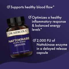 Bottle label for Dr. Mercola nattokinase with 2,000 FU per serving