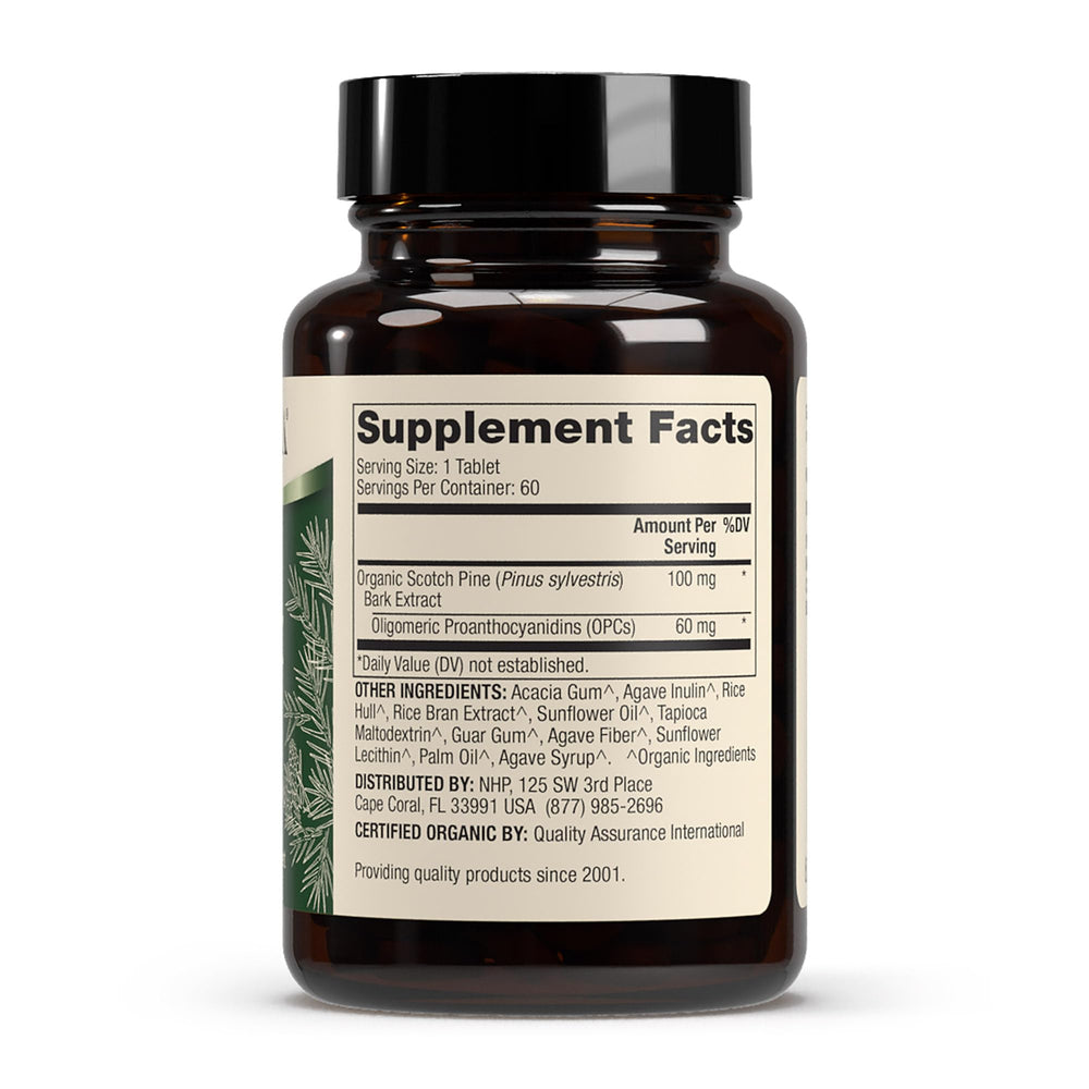 Close-up of tablets from Dr. Mercola Pine Bark Extract for convenient daily use.