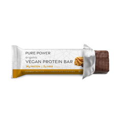 Dr. Mercola Pure Power bar with 60% cacao fair-trade chocolate coating for indulgent flavor.