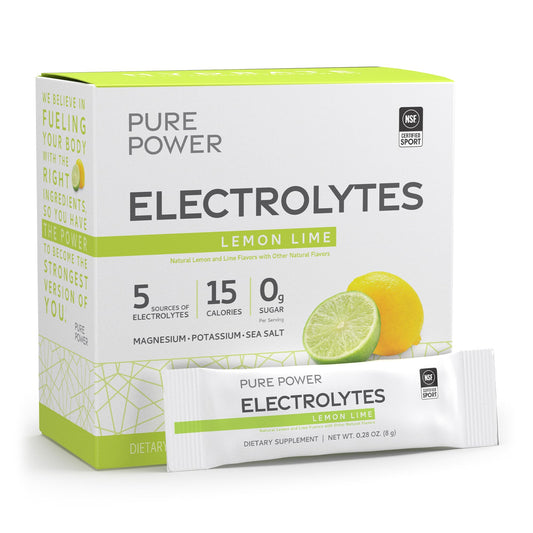 Dr. Mercola Pure Power Electrolytes Lemon Lime packaging ready for everyday hydration on the go.