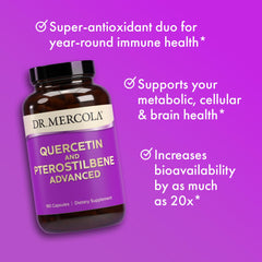Dr. Mercola Quercetin & Pterostilbene Advanced scene suggesting daily wellness routine.