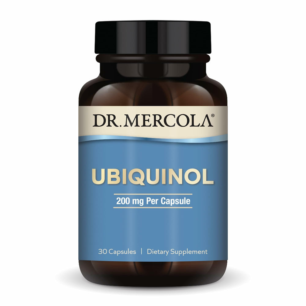 Dr. Mercola Ubiquinol bottle front for daily energy support.