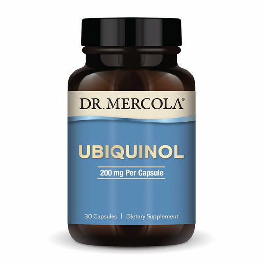 Dr. Mercola Ubiquinol bottle front for daily energy support.