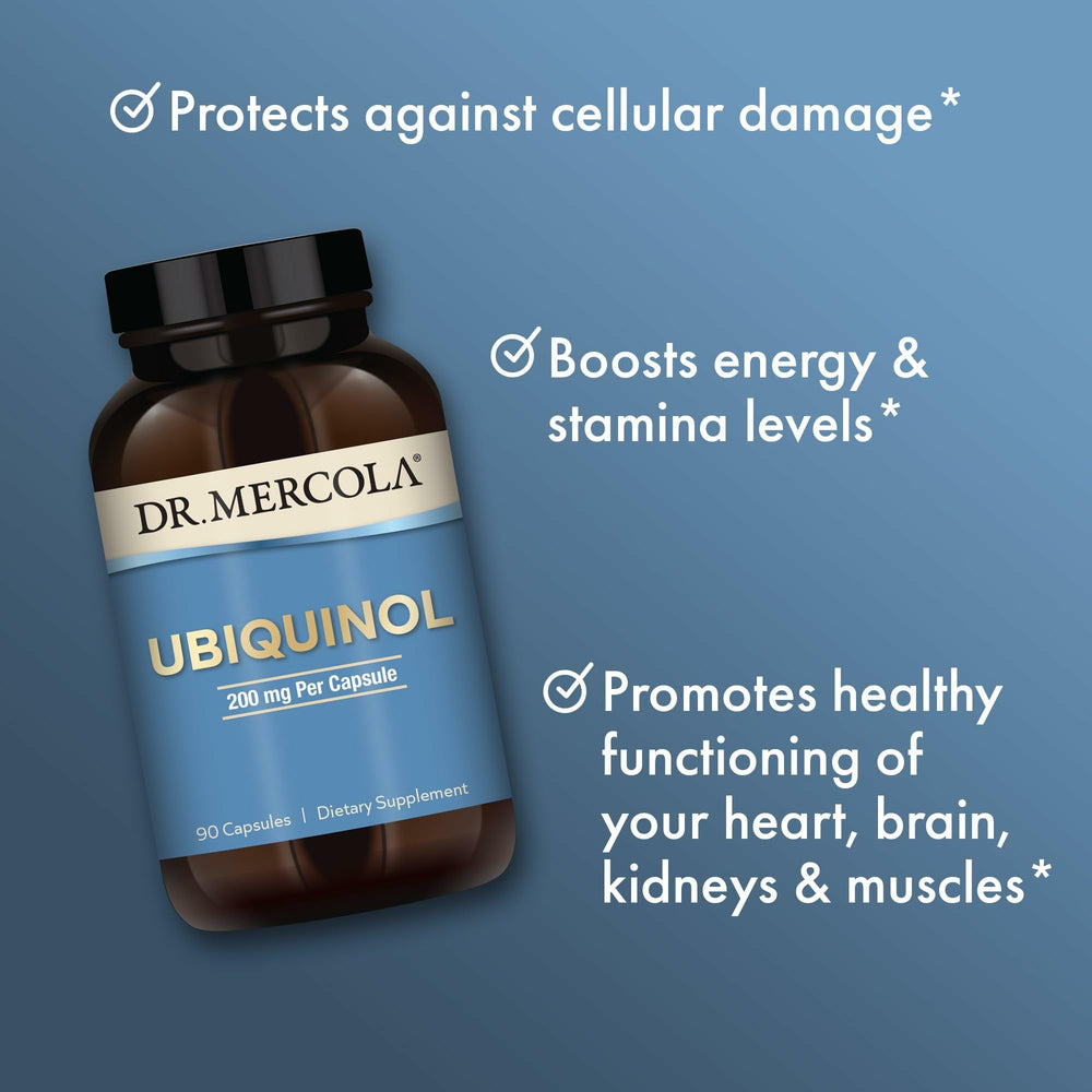 Dr. Mercola Ubiquinol label view confirms allergen-friendly, non-GMO formula