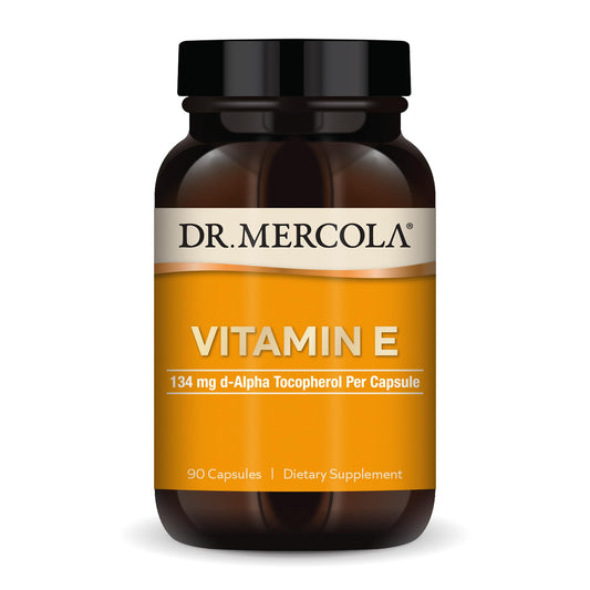 Dr. Mercola Vitamin E bottle pour for an easy daily skin-support routine.