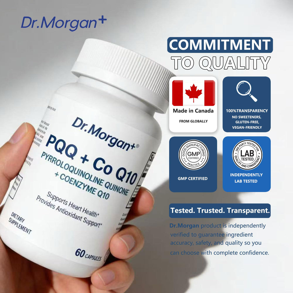 DR.MORGAN GMP-grade production symbol on packaging.