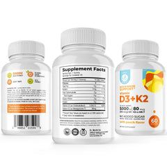 DR. MORITZ D3 K2 gummies peach close-up shows chewy texture and flavor.