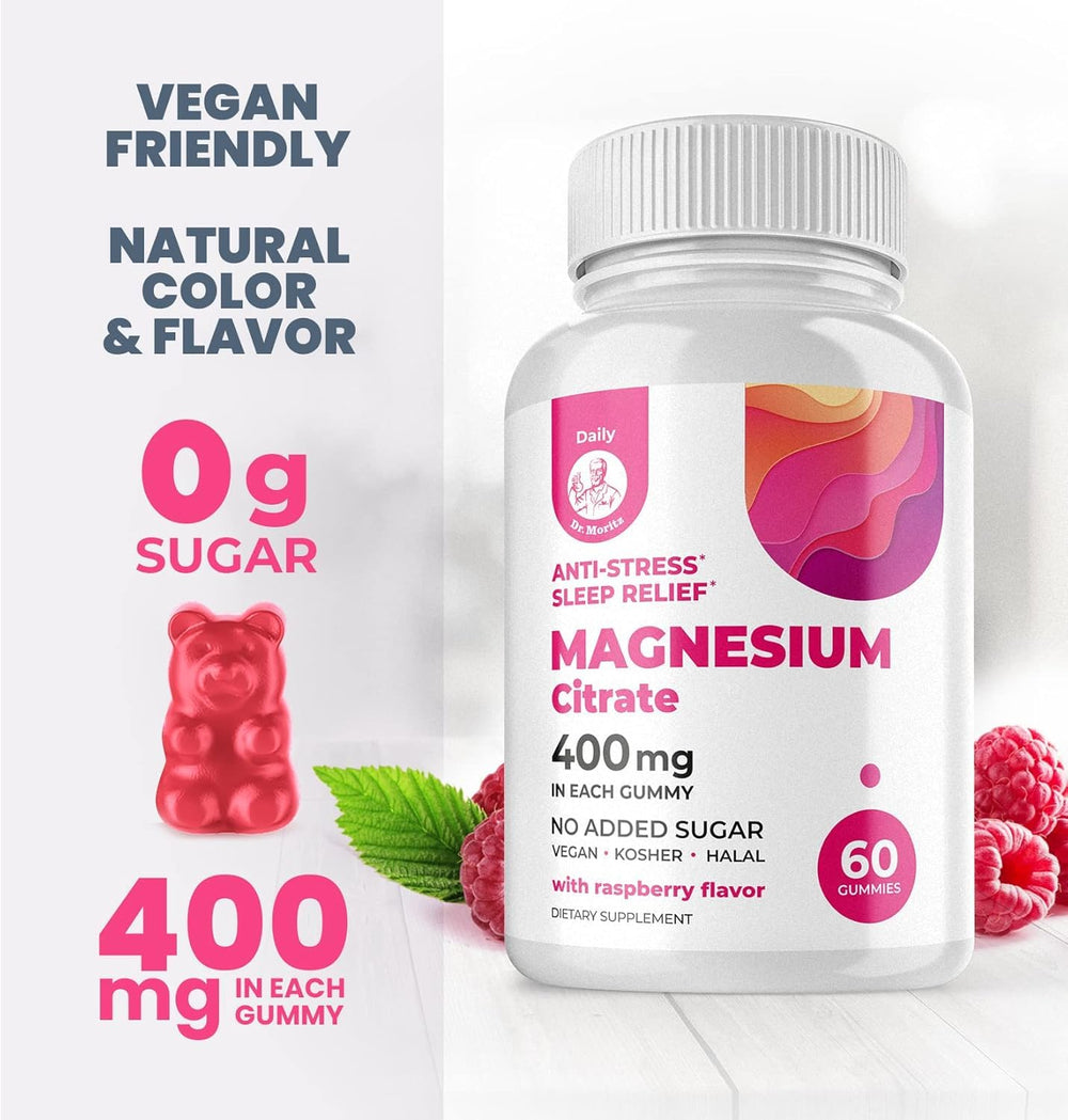 DR. MORITZ Magnesium Gummies kid-friendly dosing scene showing easy chew