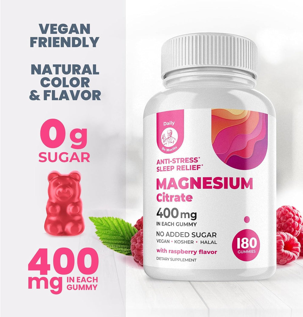 DR. MORITZ Magnesium Gummies low-sugar label emphasizes a healthier sugar choice