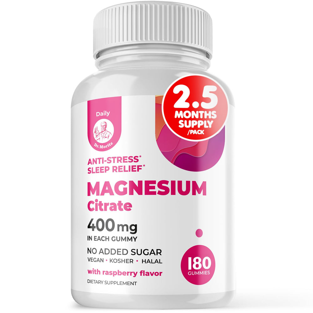 DR. MORITZ Magnesium Gummies raspberry bottle promotes calm evenings and easy nightly routines