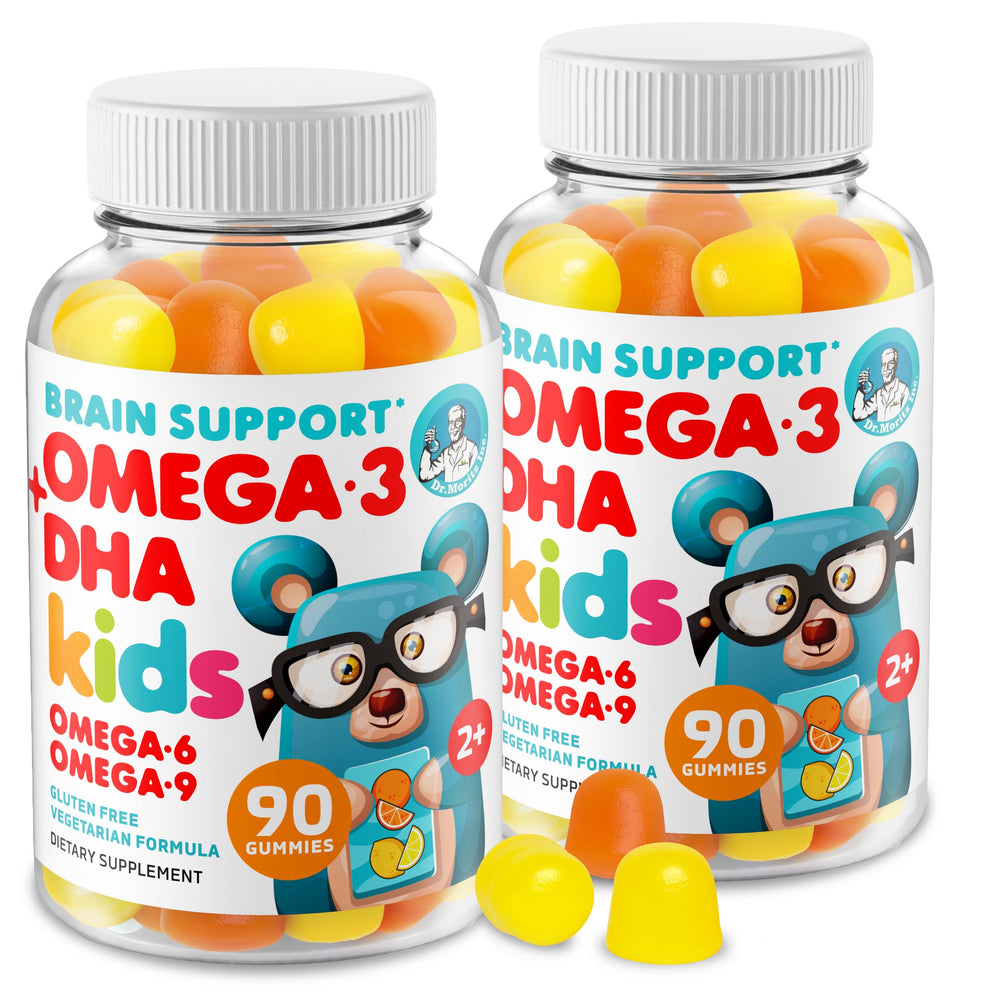 DR. MORITZ Omega 3 Kids Gummies bottle with vegan DHA for growing minds.