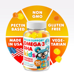 Vegan DHA icon on DR. MORITZ Omega 3 Kids Gummies bottle.