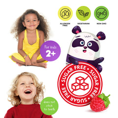 DR. MORITZ raspberry flavor graphic emphasizing sugar-free and soothing potential.