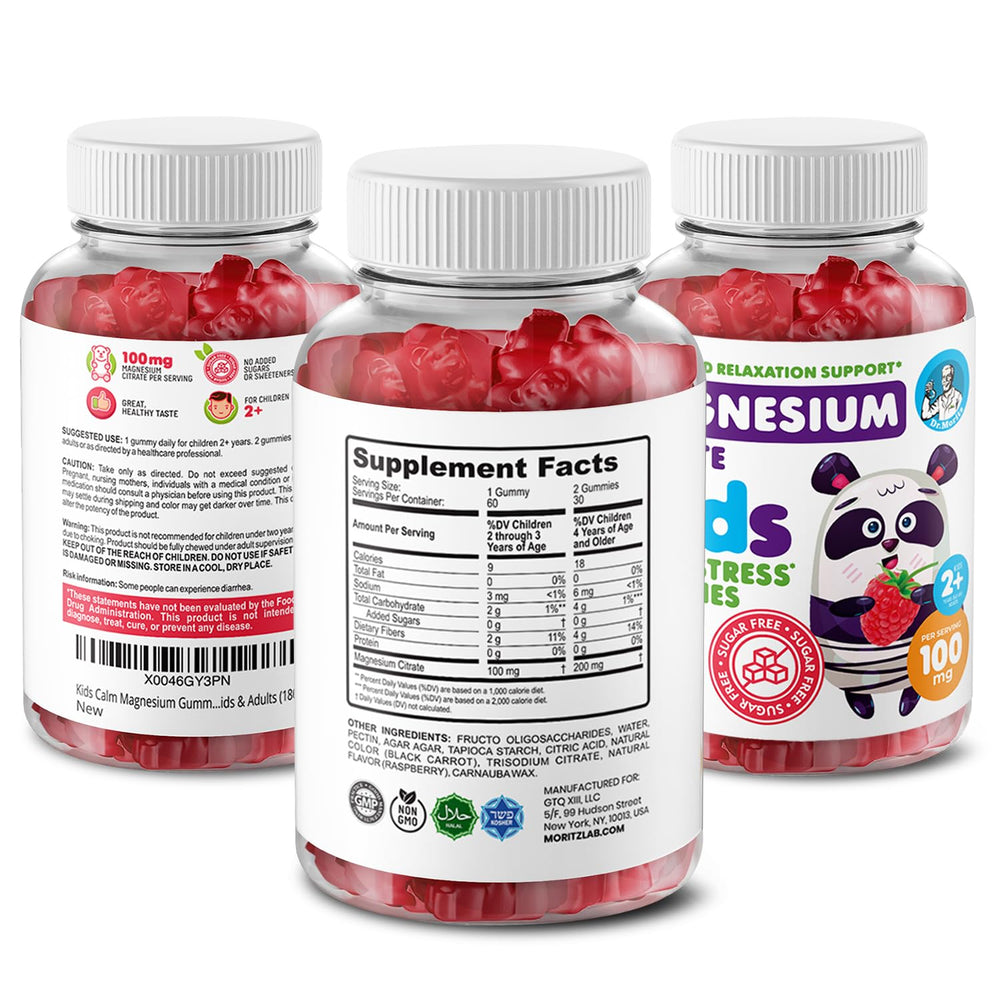 DR. MORITZ gummies label close-up highlighting non-GMO ingredients for clean supplementation.