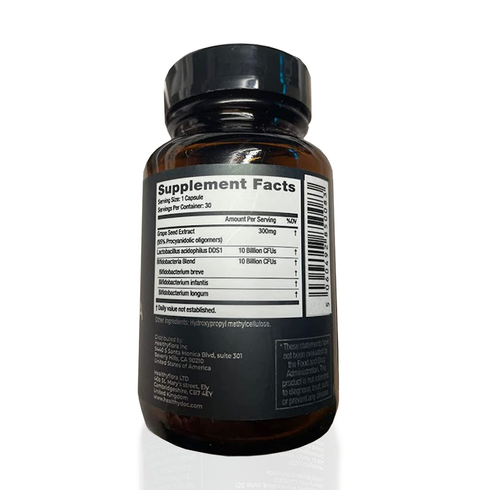 DR. NIGMA Healthy Flora bottle label close-up highlighting Lactobacillus acidophilus DDS1