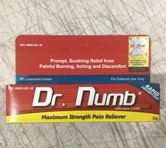 Dr. Numb tube cap close-up highlighting secure cap and fast-acting formula.