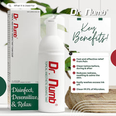 Dr. Numb foam soap lather on skin provides soothing comfort after irritation.