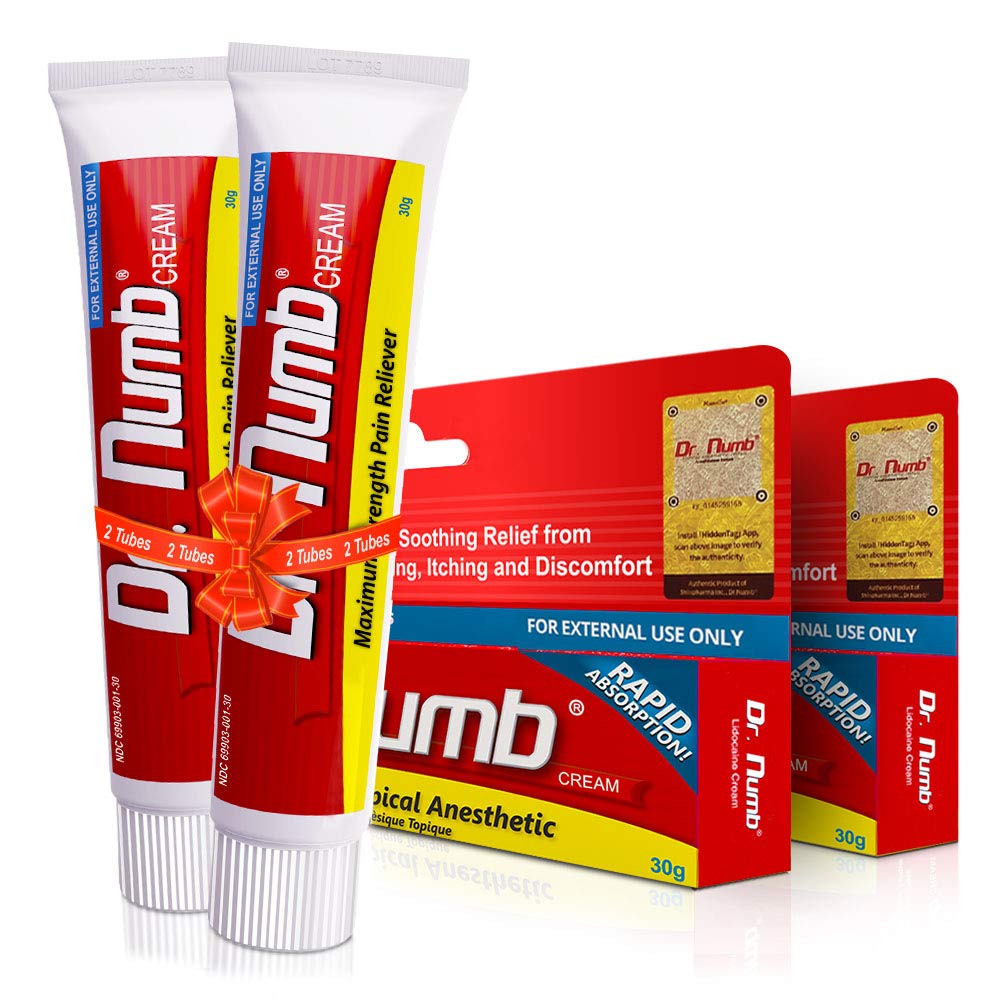 Dr. Numb tattoo numbing cream packaging front view for fast relief.