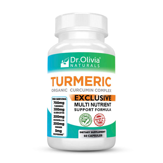 Dr. Olivia Naturals Organic Turmeric Curcumin Complex bottle for daily wellness