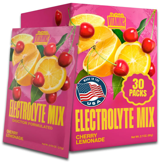 Dr. Price's Electrolytes Cherry Lemonade packets for quick, sugar-free hydration