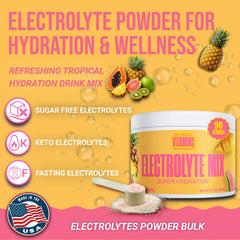 Dr. Price's Electrolytes Tropical powder scooped for fast dissolve.