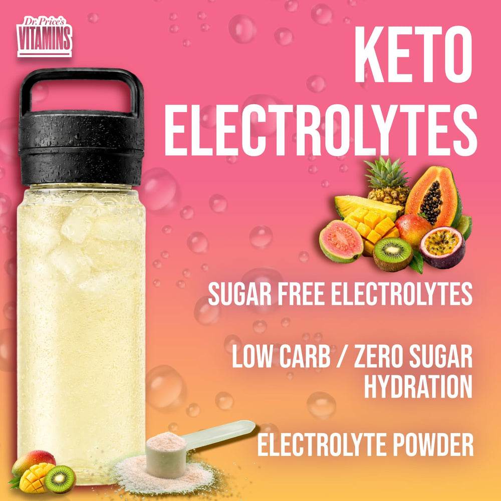 Dr. Price's Electrolytes Tropical bulk container suited for travel and gym.