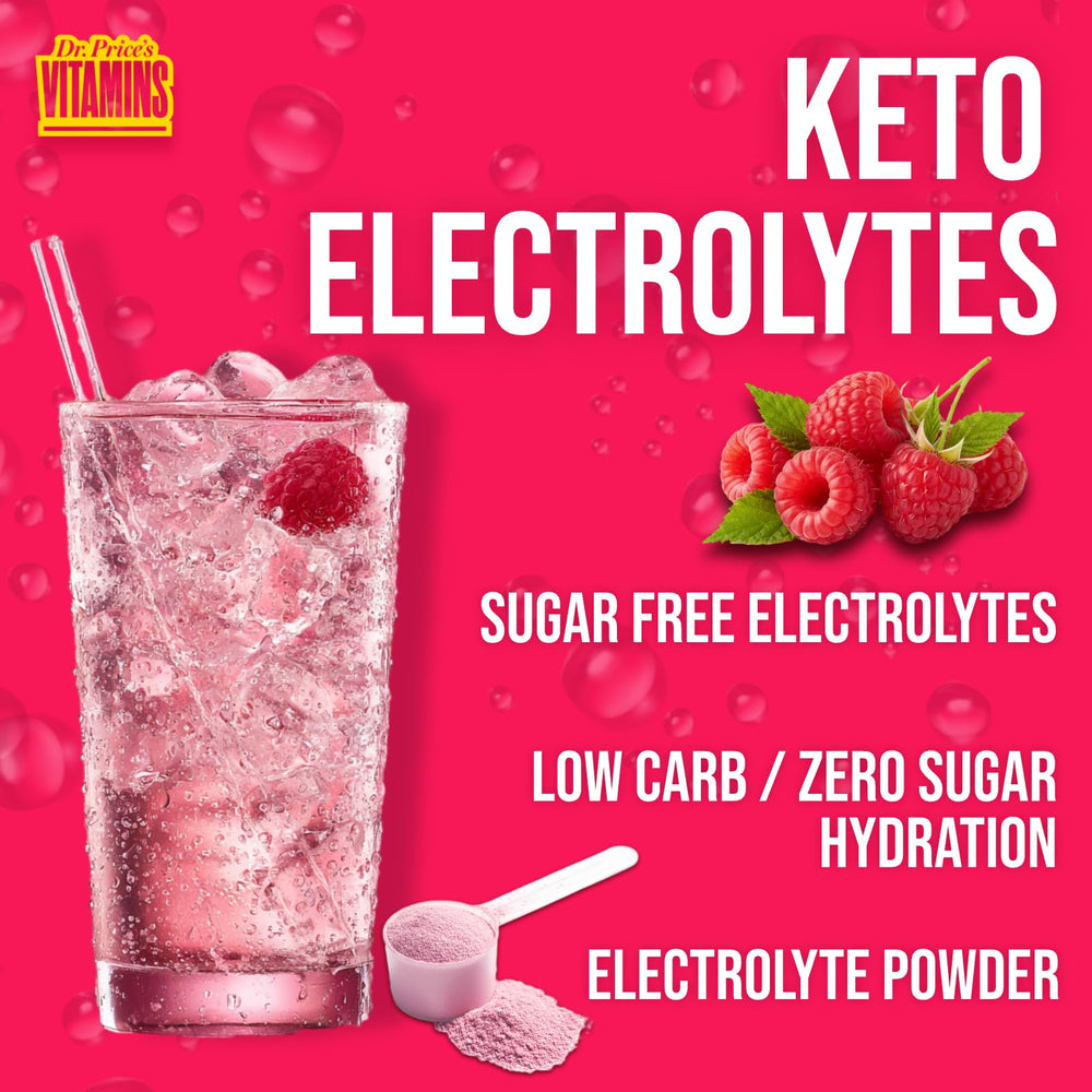 Vegan, keto-friendly symbol on Dr. Price's Electrolytes packaging for low-carb plans.