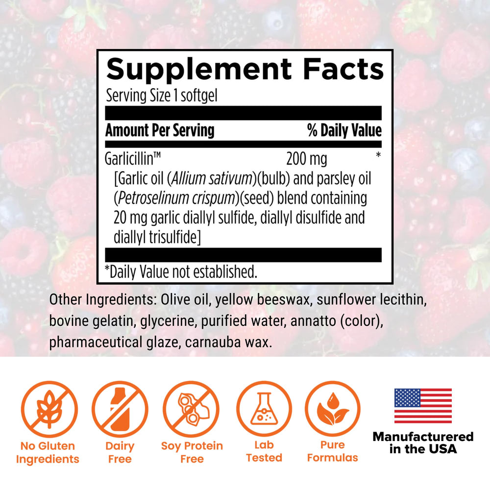 Allicidin softgels close-up showing stabilized garlic extract