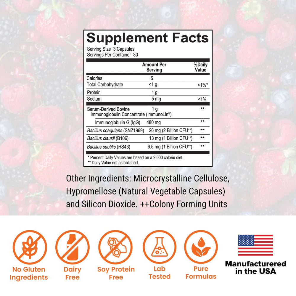 Dr. Rajsree Spore Probiotic IgG bottle back shows clinical‑grade formulation details.