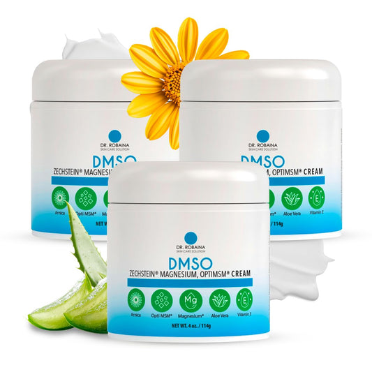 Dr. Robaina DMSO Cream jar close-up for smooth skin nourishment.
