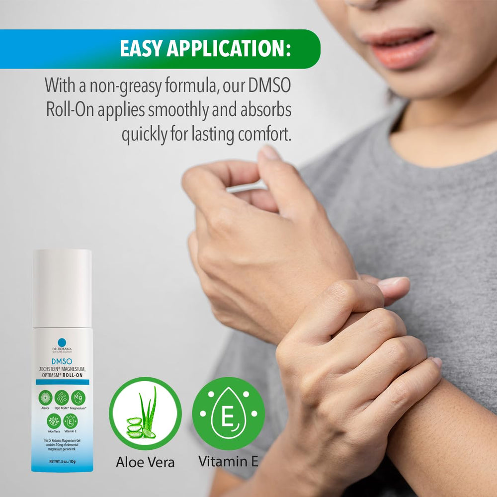 Dr. Robaina DMSO Roll-On gel texture close-up showing lightweight absorption.