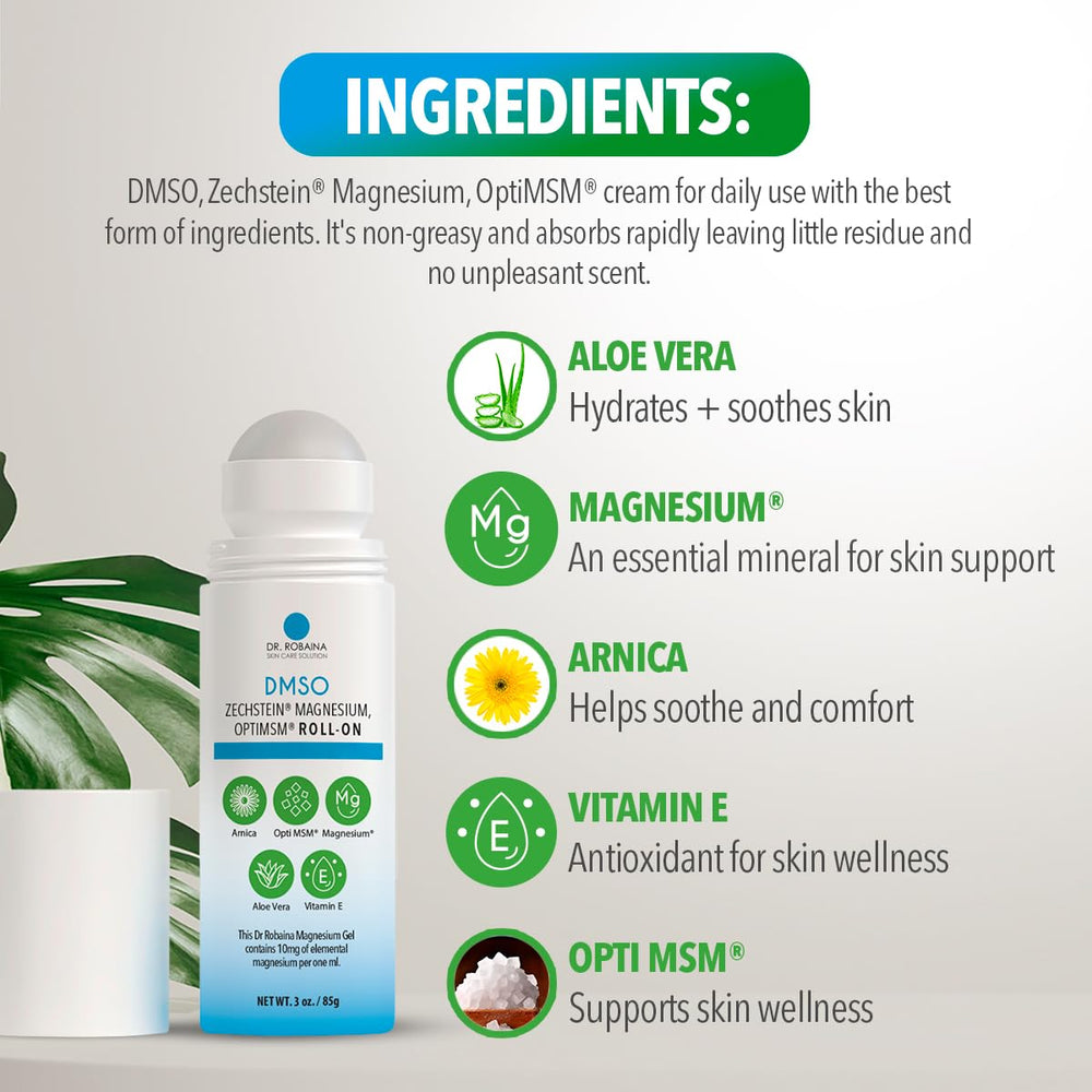 Dr. Robaina DMSO Roll-On travel-friendly 3 oz bottle for on-the-go relief.