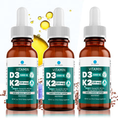 Dr. Robaina D3 + K2 drops bottle for daily vegan bone-support supplementation.