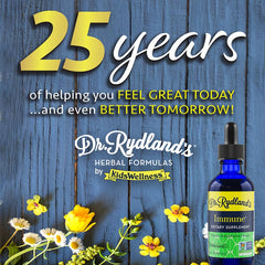 Dr. Rydland's liquid formula dropper enabling easy dosing for adults and kids.