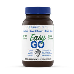 Dr. Schulze's Easy Go Bowel Mover bottle showing gentle, plant-based digestive support for daily use.