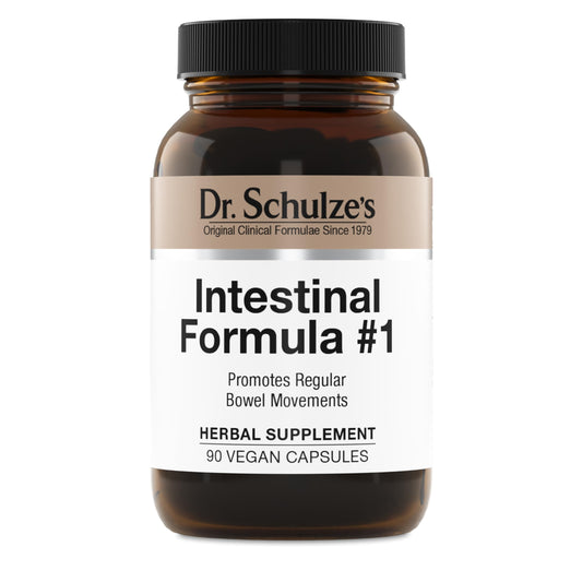 Dr. Schulze's Intestinal Formula #1 bottle with capsules for gentle daily colon support.