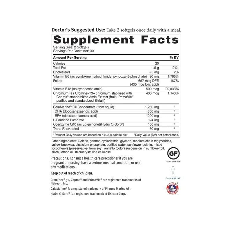 Dr. Sinatra Omega Q Plus 100 Resveratrol bottle back reveals ingredients and CoQ10