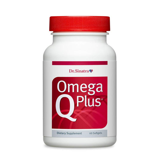 Dr. Sinatra Omega Q Plus bottle and capsules for daily heart health support