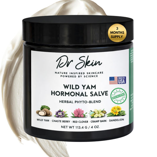 Dr Skin Organic Wild Yam Cream bottle shows herbal formula for daily comfort.