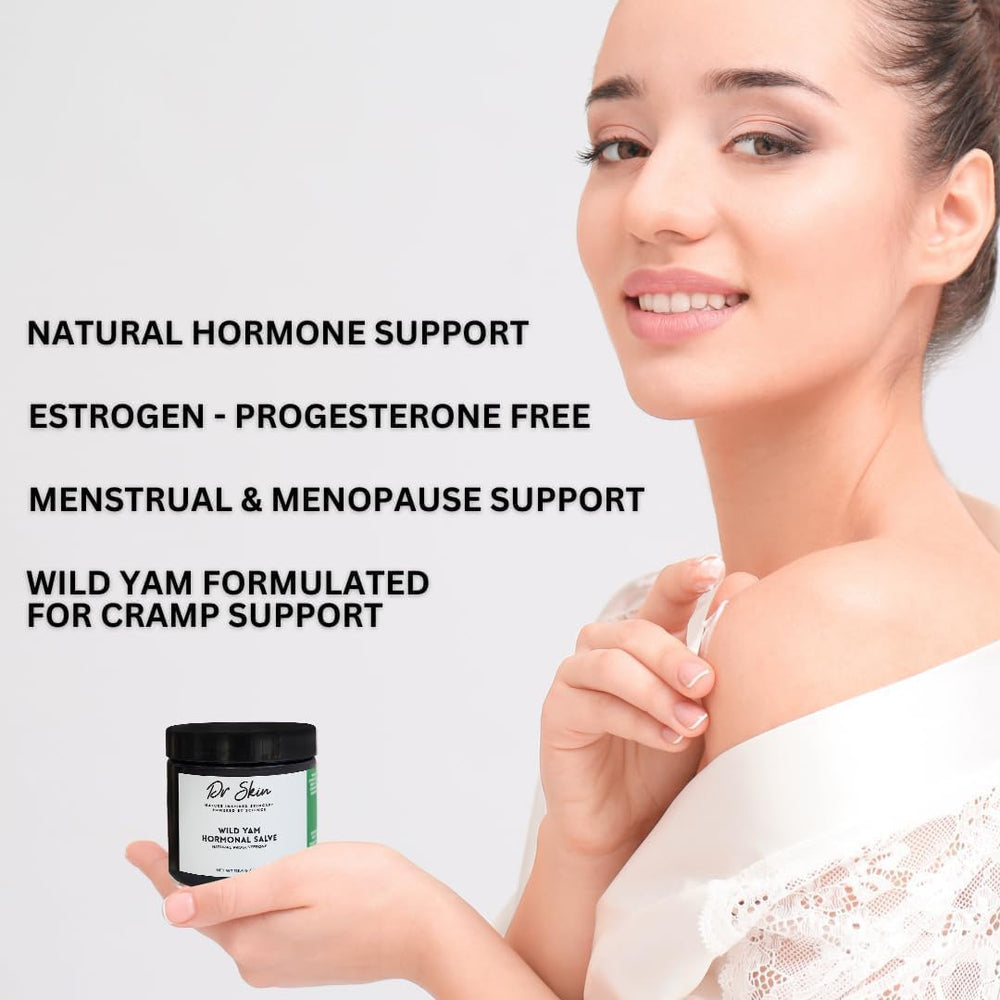 Dr Skin Organic Wild Yam Cream packaging box emphasizes natural, cruelty-free formula.
