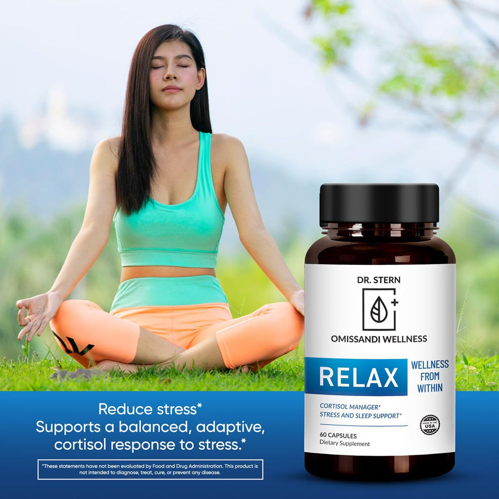 Dr. Stern Omissandi Relax supplement jar with capsules on a clean surface