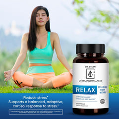 Dr. Stern Omissandi Relax supplement jar with capsules on a clean surface