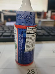 Close-up pour action of Dr. Symonett's Oxygen Drops Plus into a glass