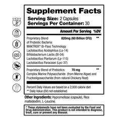 Close-up of Dr. Tennant's probiotic capsules showing time-release coating.