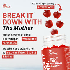 Dr. Tobias ACV Gummies bottle back shows ingredients and key benefits.