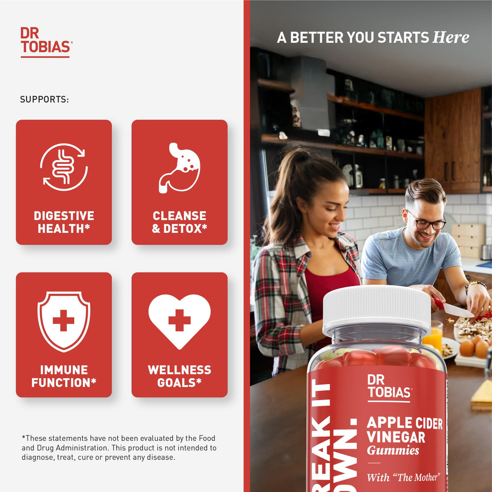 Dr. Tobias Apple Cider Vinegar Gummies poured into a glass for an easy routine.