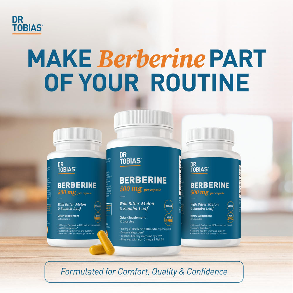 Dr. Tobias Berberine 500mg GMP-certified production label and seal.