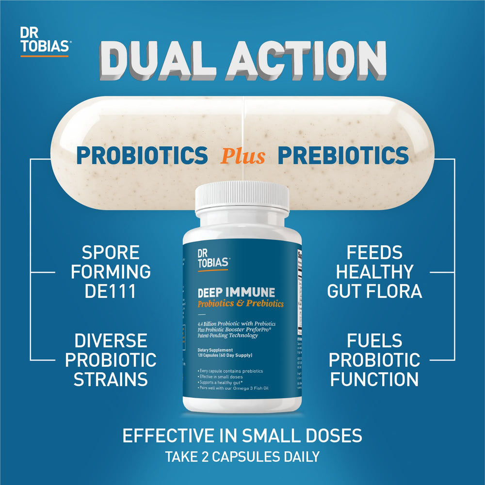 Dr. Tobias Deep Immune bottle back label highlights ingredients and daily support.
